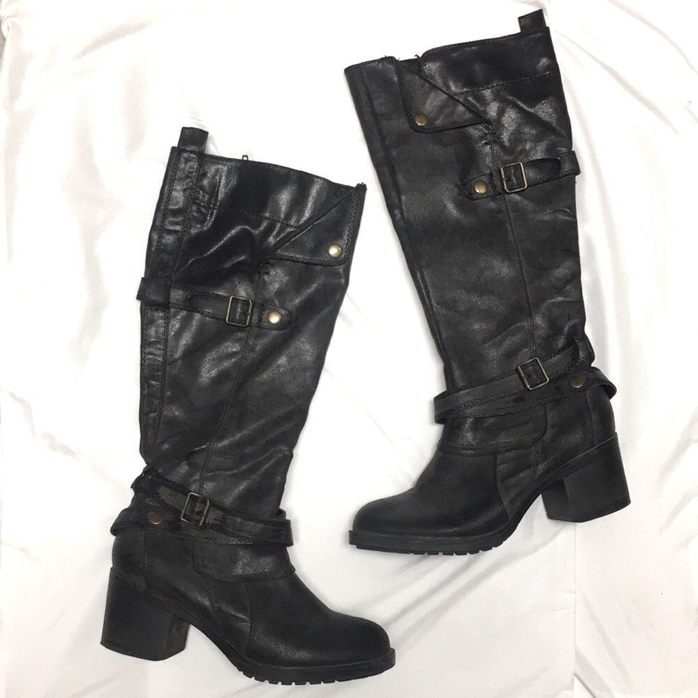 MIA Heeled Tall Boot Zip Up Black Size 7